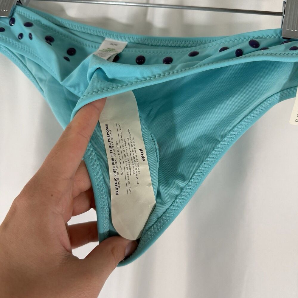 New Aerie Swim Bottom Women's XS Solid Blue Pull On Cheeky Stretchy - Picture 6 of 7